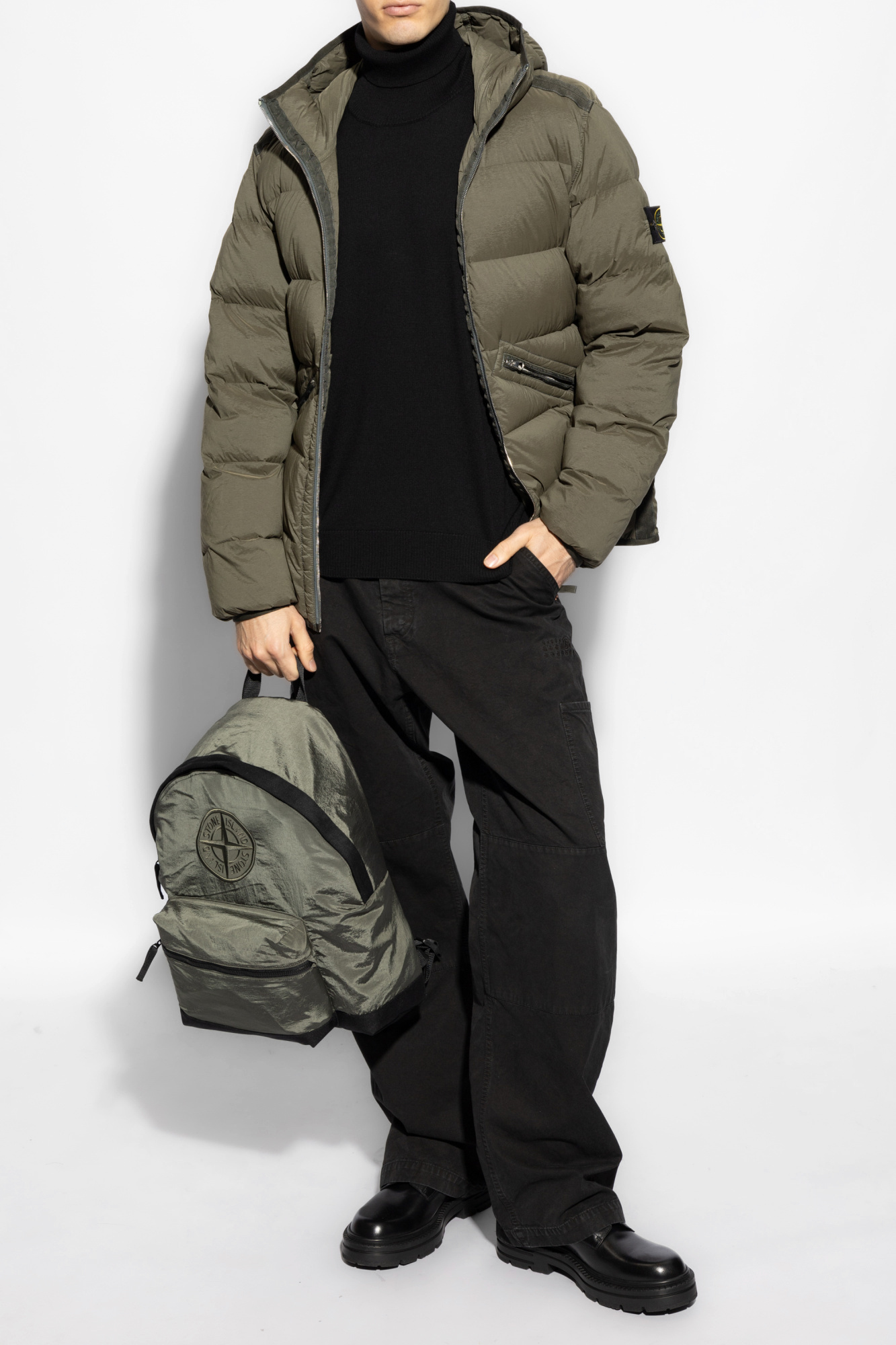 Green stone island puffer jacket on sale